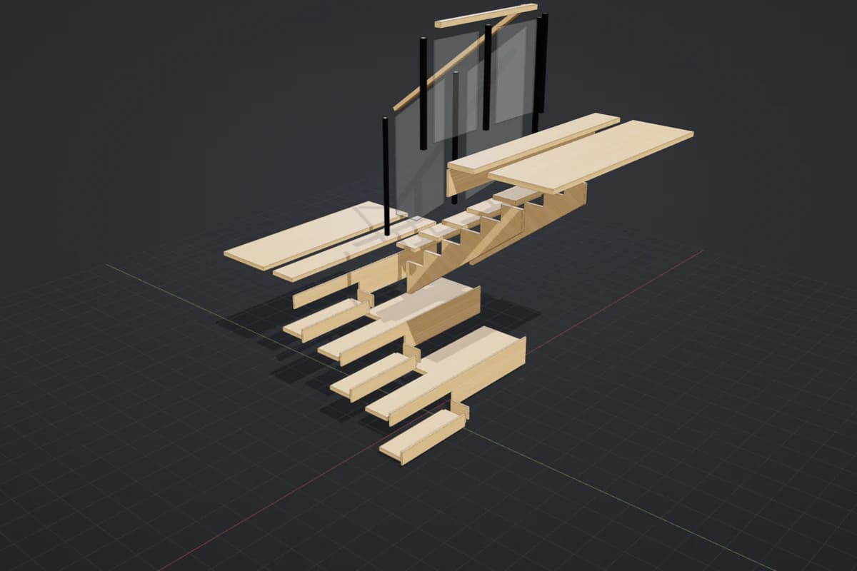 Exploded view of the stair, every part separated