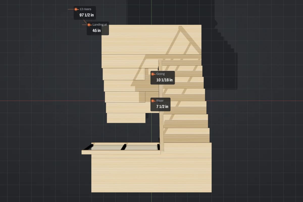 Top view of the stair with its dimensions